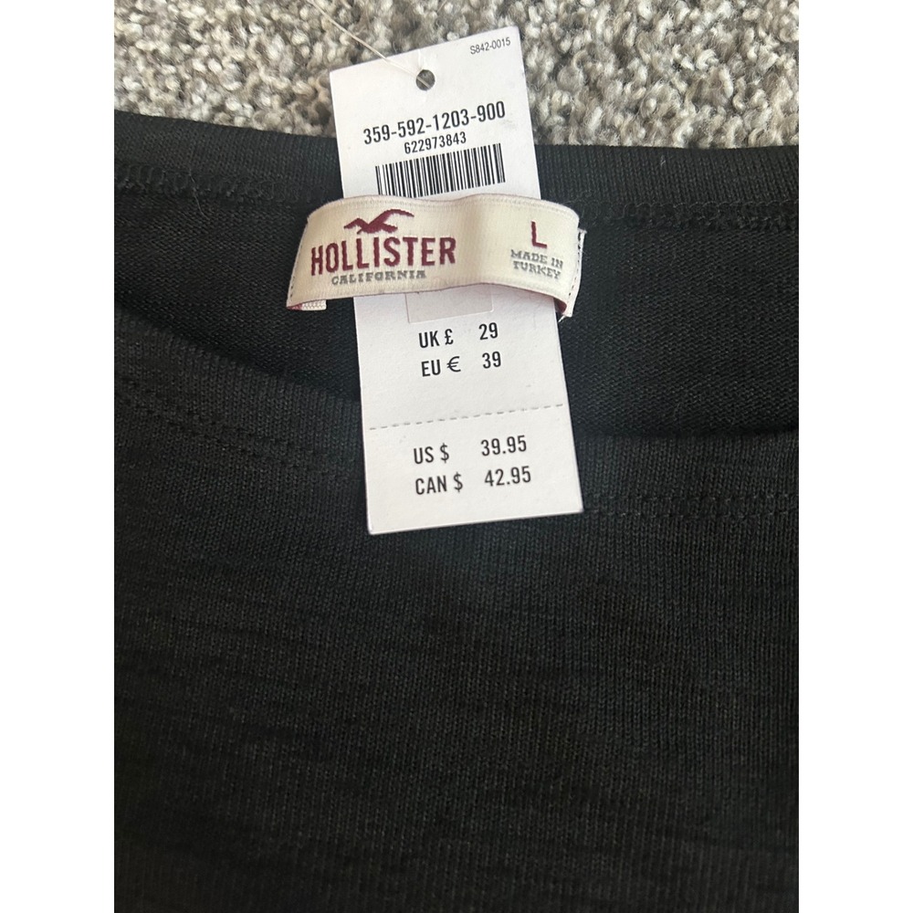 F2 Hollister Black Long Sleeve Crew Neck A-Line Dress With Pockets Size L - Picture 2 of 2